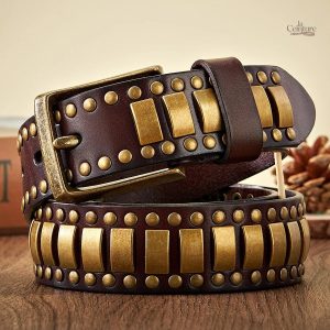 Ceinture en cuir cloutée pour homme