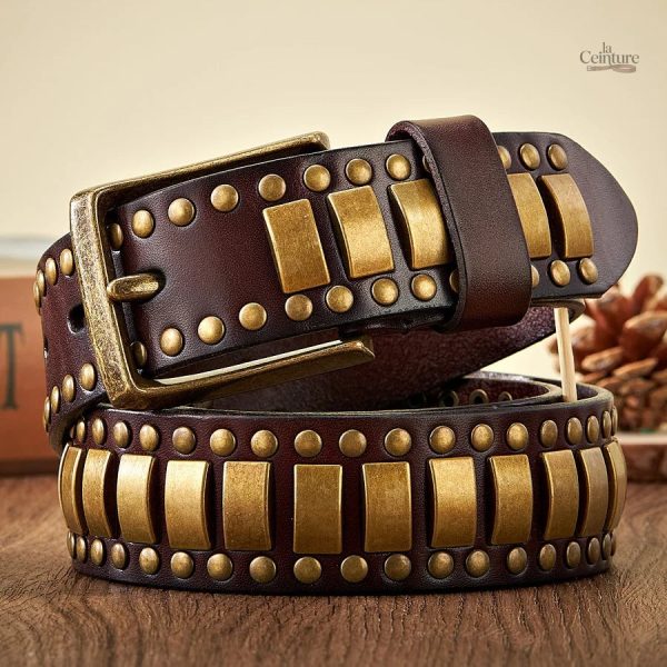 Ceinture en cuir cloutée pour homme