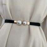 Ceinture fine avec boucle en perle pour femme
