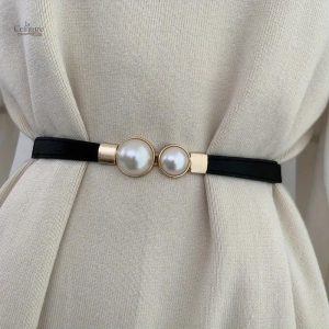 Ceinture fine avec boucle en perle pour femme