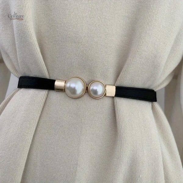 Ceinture fine avec boucle en perle pour femme