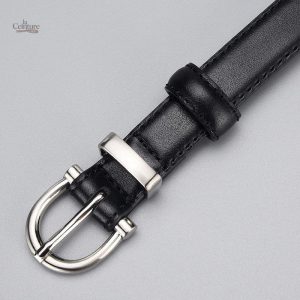 Ceinture fine en cuir, style chic pour femme