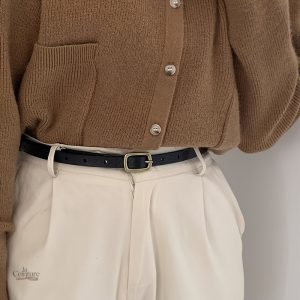 Ceinture fine femme simili cuir boucle dorée vintage