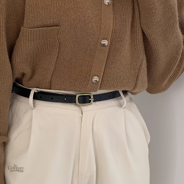 Ceinture fine femme simili cuir boucle dorée vintage