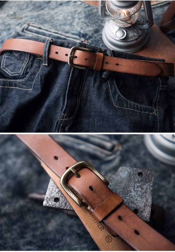 Ceinture classique en cuir avec boucle métal brossé