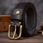 Ceinture cuir épais avec boucle vintage pour homme