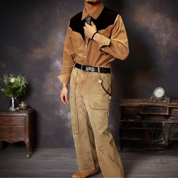 Ceinture durable en cuir pleine fleur pour homme