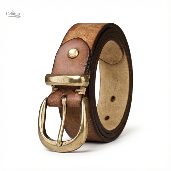 Ceinture homme avec finition en cuir pleine fleur