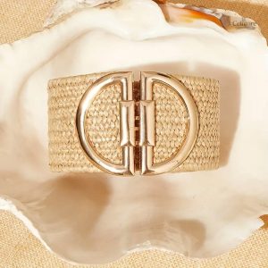 Ceinture large vintage en cuir, couleur unique