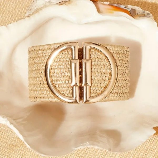 Ceinture large vintage en cuir, couleur unique