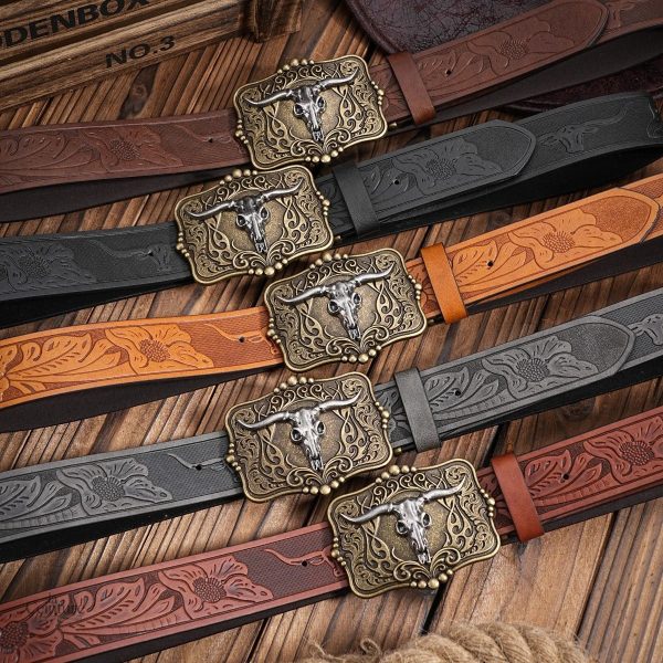Ceinture en cuir style Western pour homme