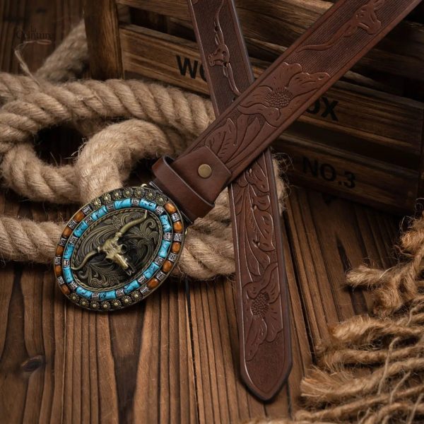 Ceinture en cuir style Western pour homme