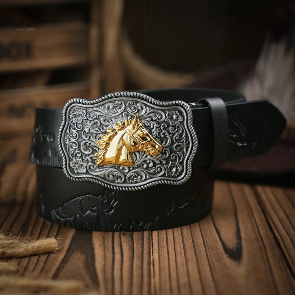 Ceinture homme style Western en cuir